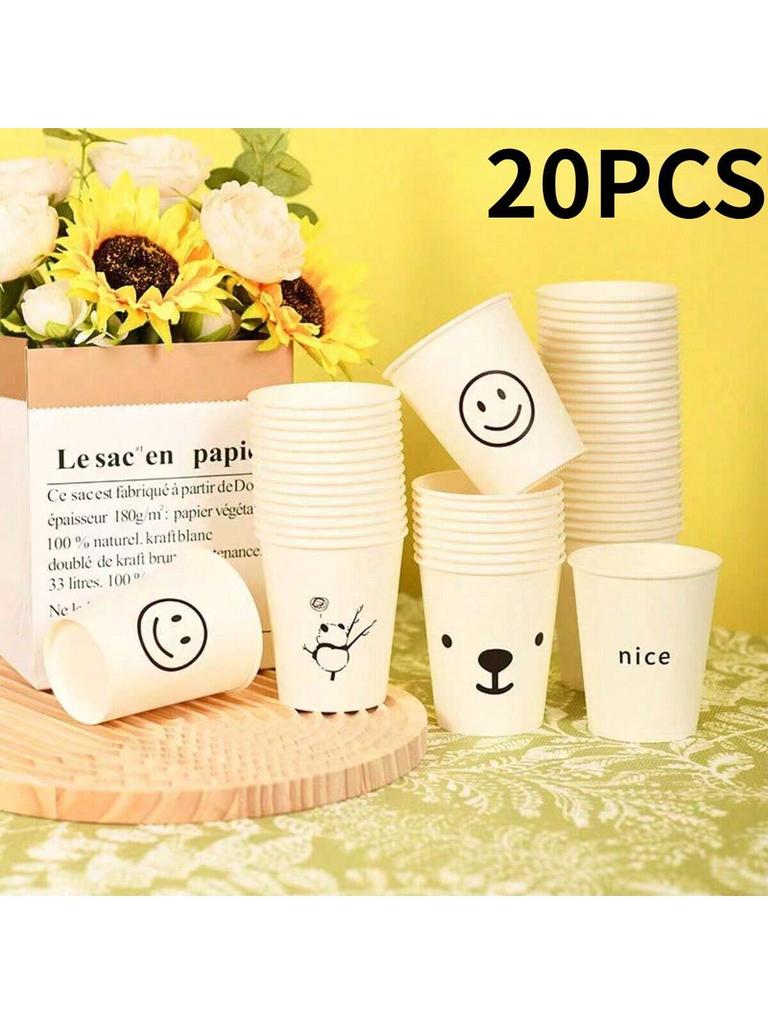 Simple Style Paper Cups, Thickened Office Home Commercial Drinkware,Anti-Slip Anti-Leak 250ML, for Family Dinner Outdoor Camping