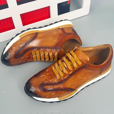 Sneaker Oxford pour homme Cuir véritable de vache Motif crocodile Chaussures pour homme Lacets Bureau d'affaires Décontracté Chaussures pour homme b16