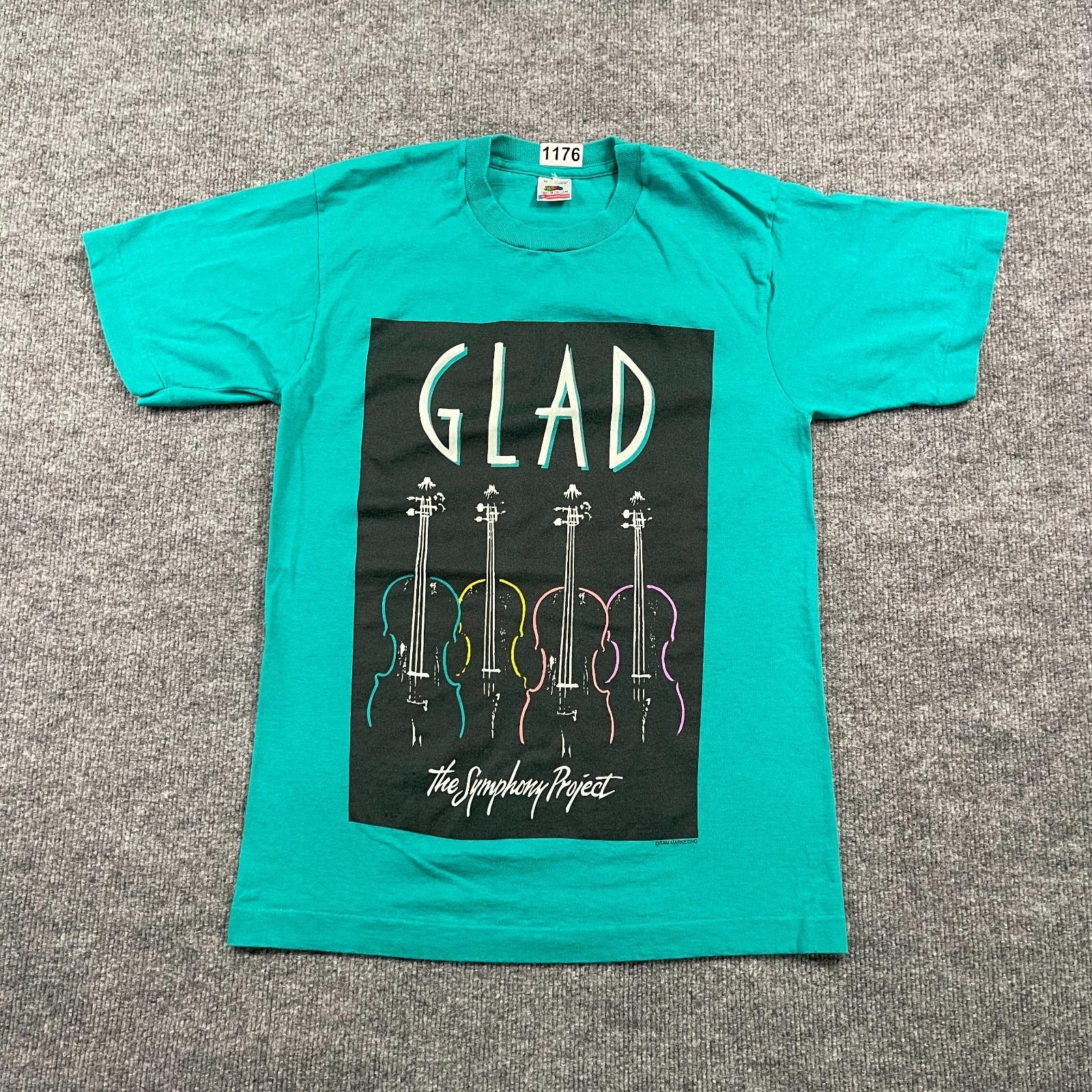 

Винтажная футболка 90-х GLAD The Symphony-Project Скрипка Арт Размер Medium 18x27 Сине-зеленый L