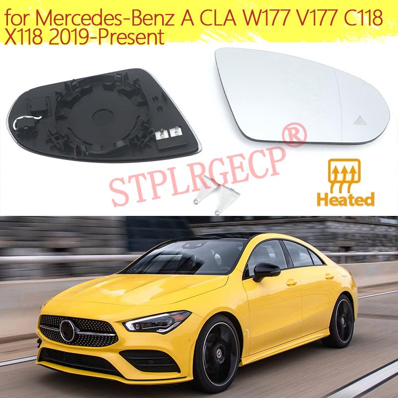 Car Clear Heated Mirror Glass with Blind Spot Warning Light for Mercedes-Benz A CLA W177 V177 C118 X118 -Present LH RH