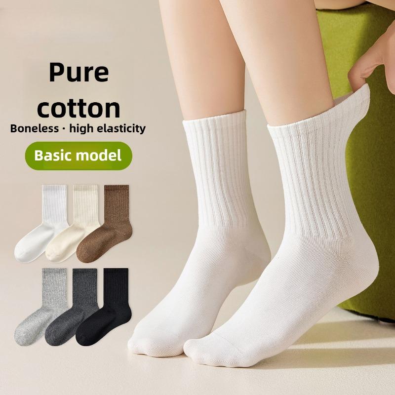 Female Spring and Autumn Pure Cotton Boneless Deodorant Anti Pilling Moon Son Tube Pile Socks