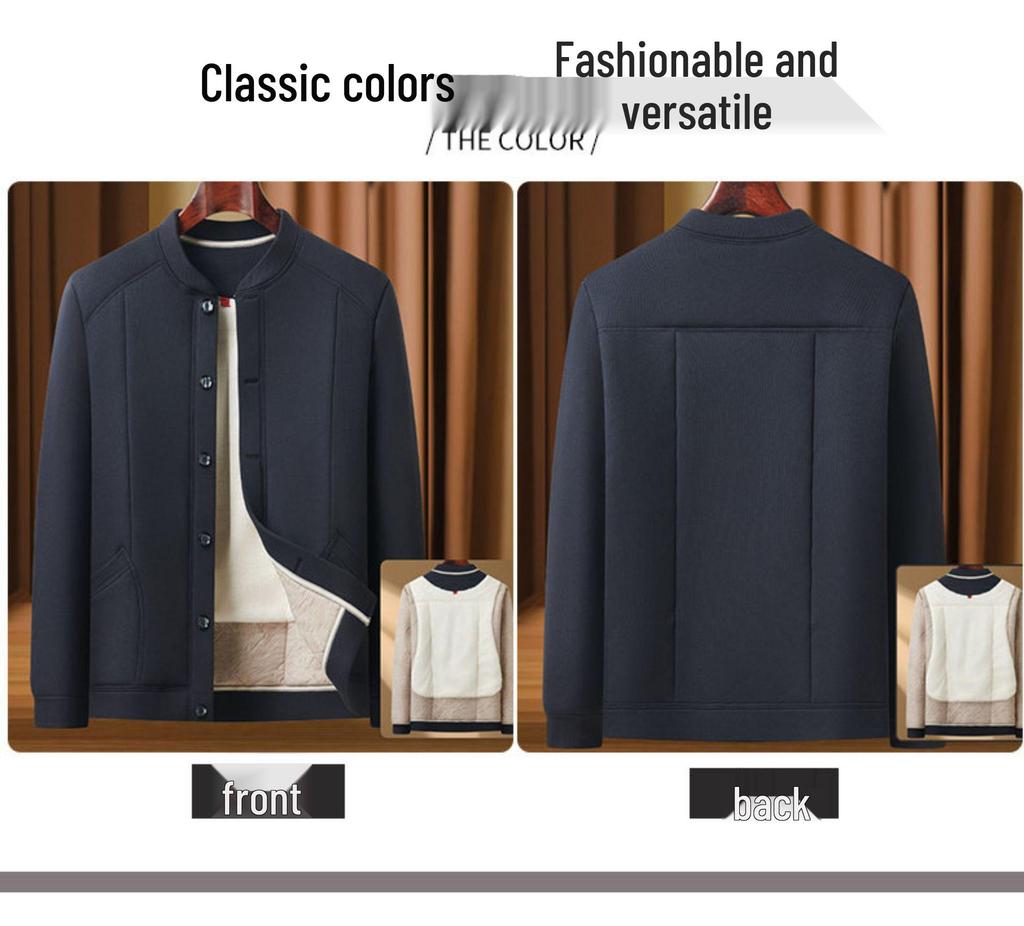 2025 Thickened Fleece-Lined Wool Cotton Jacket, Dad Style, for Middle-Aged & Elderly Men, Warm Plus-Size Coat