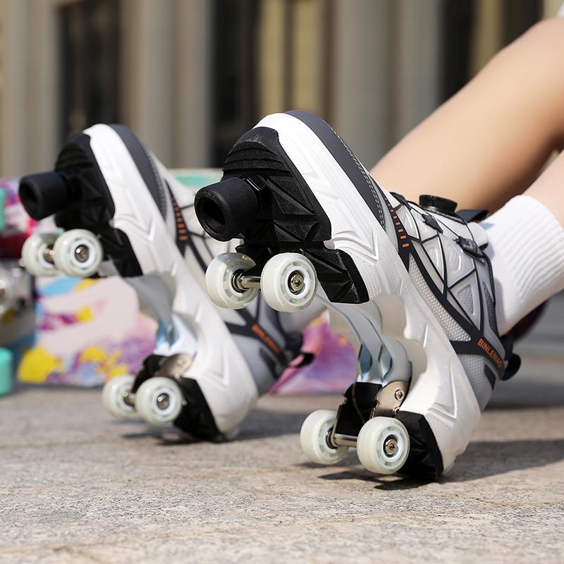 Mens Four-wheel Walking Shoes Women's Roller Skates Children's Skates Boys'/ Girls' Sports Shoes with Brake