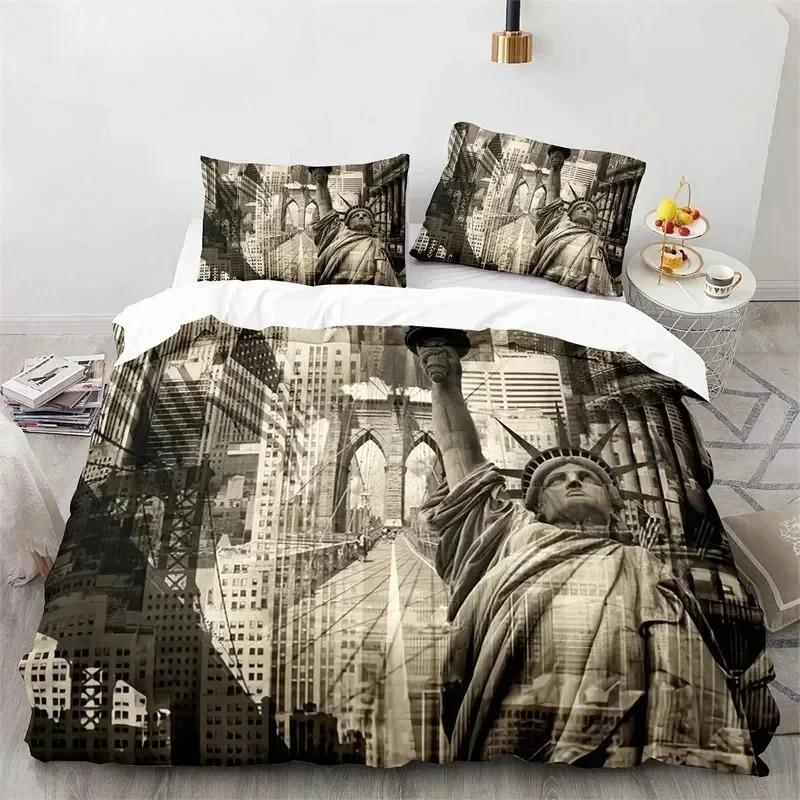 Statue Of Liberty Duvet Cover King Size Microfiber World Famous Building Bedding Set New York Landmark Cityscape Comforter Cover