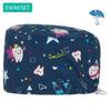 Women's Long Hair Medical Scrub Cap Dental Anesthesia Skeleton OBGYN Print Surgical Hat Adjustable Euro Style for Nurse Doctor