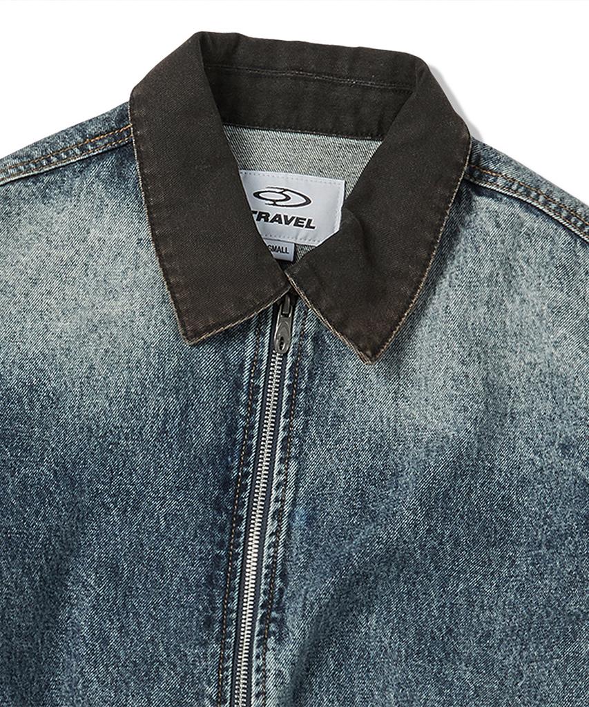 Travel Skeleton Denim Zip-Up Jacket Indigo Blue