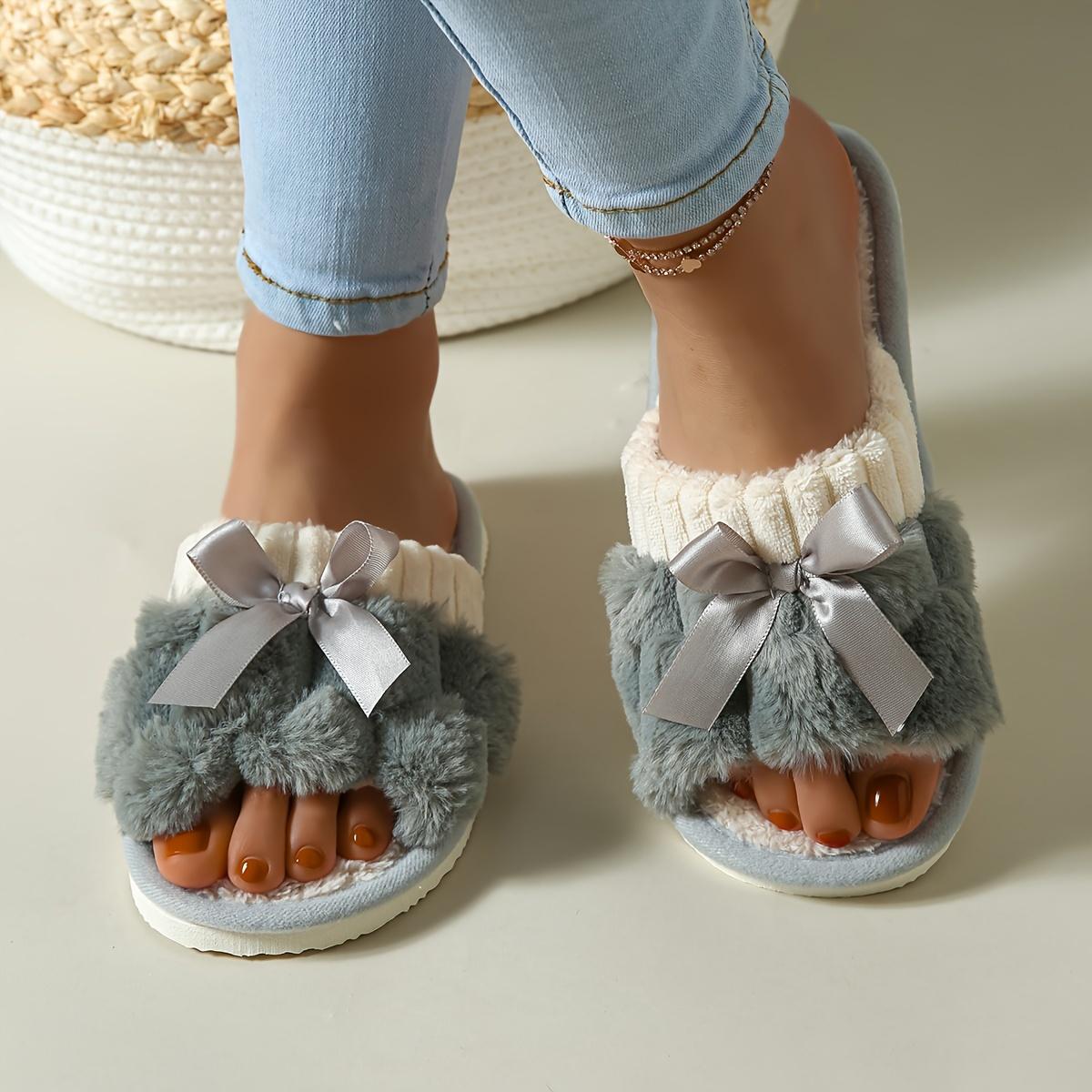 

Зимние женские мягкие и удобные тапочки, повседневная обувь для дома с открытым носком, нескользящие домашние теплые тапочки 38-39 серый