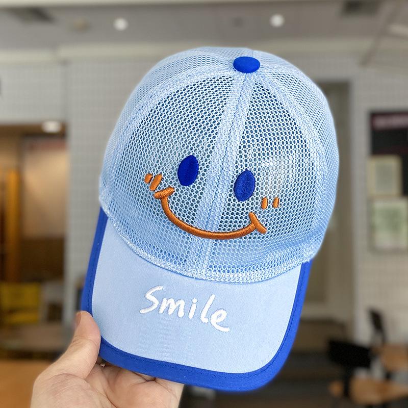 Boys' Baseball Cap with Smiling Face Embroidery, Children's Cat Hip-hop Net Hat, 2-8 Year Old Children's Sun Hat