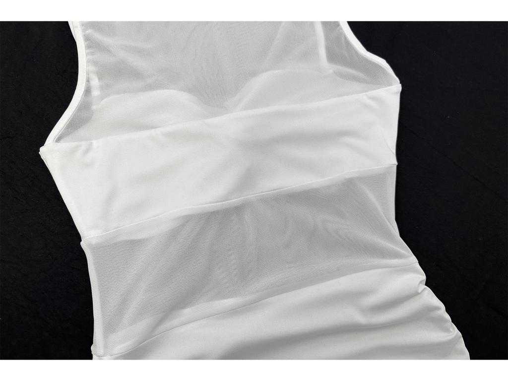 2025 Sexy Evropské a americké mini šaty s vysokým výstřihem, bez rukávů, ze síťoviny, pouzdrové