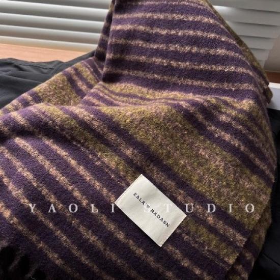 Sweet Taro Purple Striped Thick Tassel Scarf For Women In Autumn And Winter Warm And Atmospheric Shawl Scarf