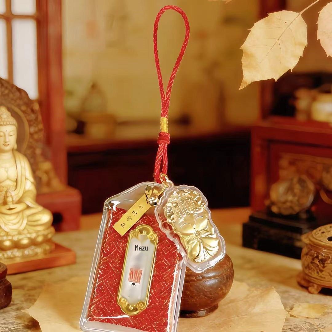 Heavenly Baishatun Mazu Gold Foil Pendant Charm with Scented Sachet for Safety