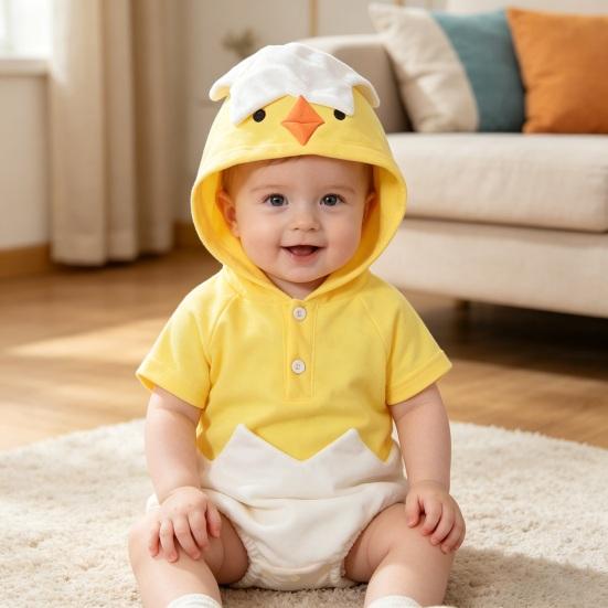 Chick Costume for Babies One-Piece Jumpsuit Cotton Blend Soft Breathable Newborn Outfit with Detachable Hood Easter Party Photography