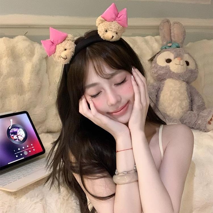 Korean Dongdaemun Cute Bear Headband for Face Washing & Mask Application - Bow Hair Clip Accessories for Women and Youthful Style