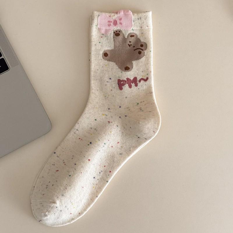 Cute Bear Socks Medium Tube Socks Idea Yarn Bear Cute Cartoon Socks Trendy Outer Socks