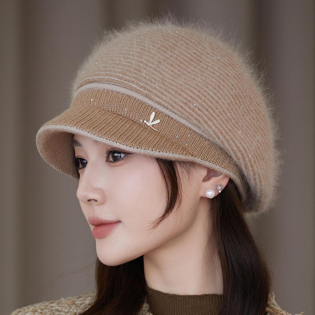 Plüsch Damen Wintermütze Einfach Winddicht Verdickt Warm Kaninchenfell Strickmütze Einfarbige Skullies Mützen