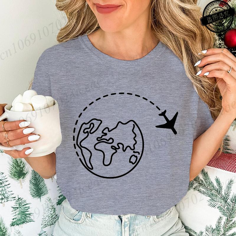 Global Traveling Travel Around The World T-Shirts for Women, Funny Airplane Tops Tees,trip Graphic Women's Men Tee Top Clothing