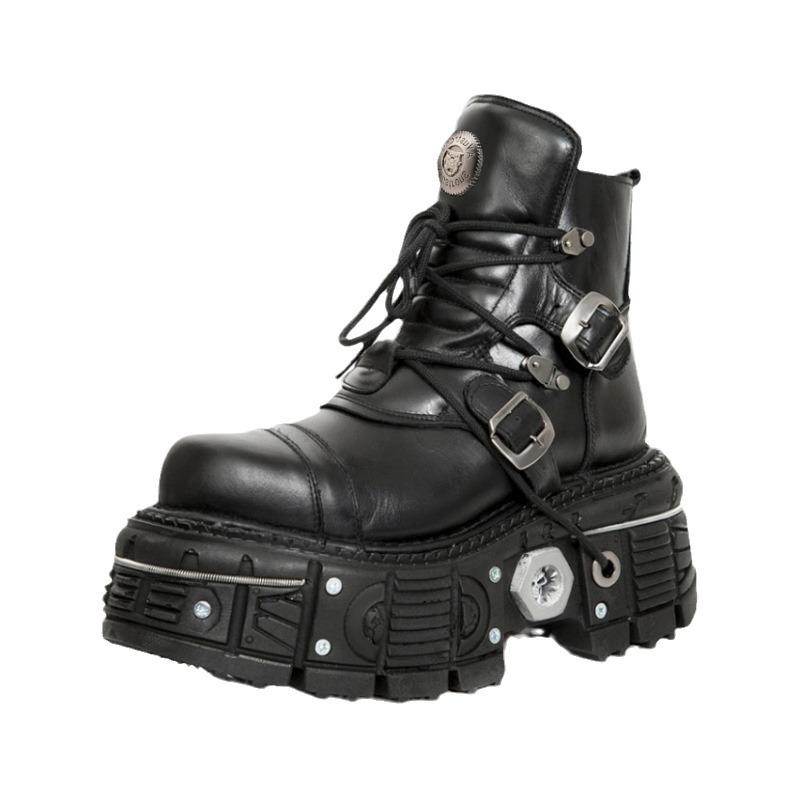 Dark Gothic Chunky Platform Leather Combat Boots Handmade Punk Ankle Boots for Women