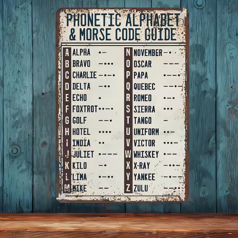 Blechschild Phonetsiches Alphabet Morsecode Anleitung Vintage Stil Metall Wandplakette für Funkamateur Alphabet Tafel Morsecode