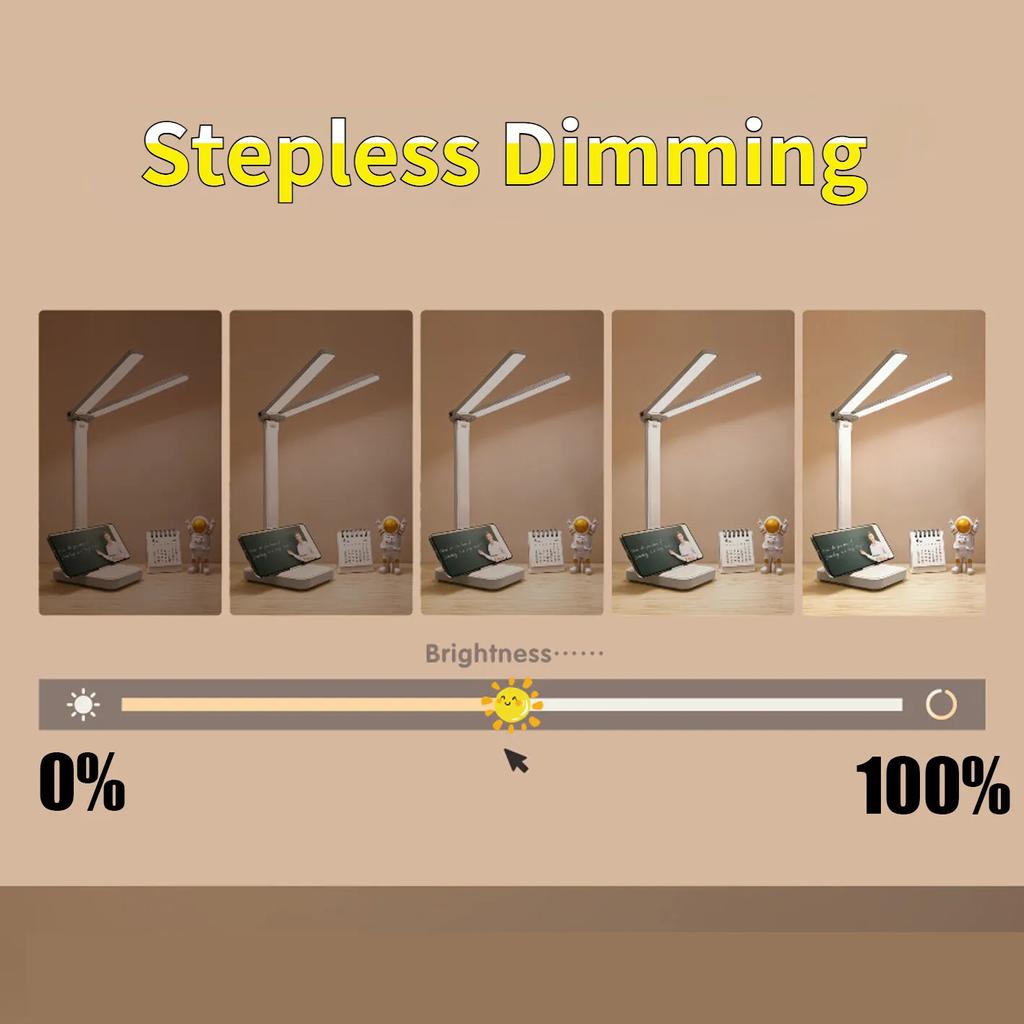 LED Desk Lamp 3 Levels Dimmable Touch Night Light USB Rechargeable Eye Protection Foldable Table Lamp Bedroom Bedside Desk Lamps