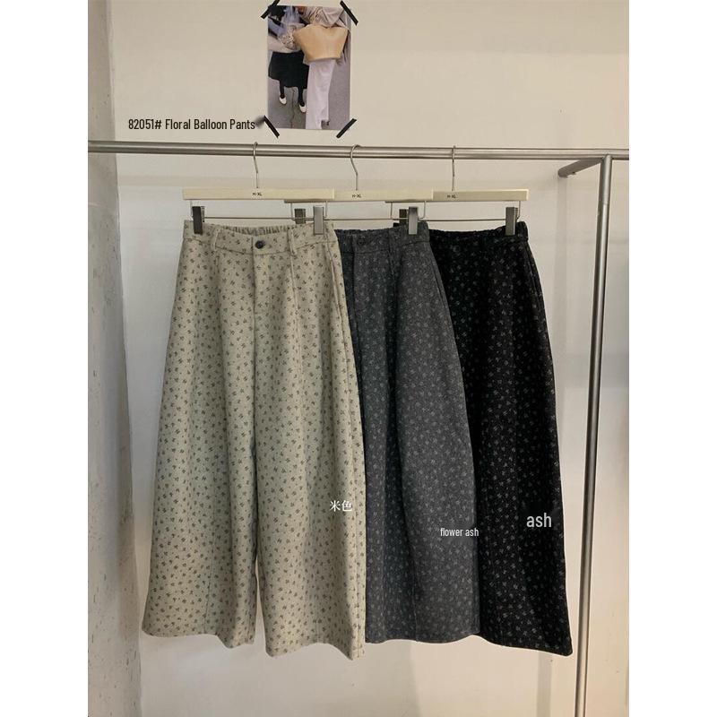 Korean Style 2025 Winter Floral High Waist Slimming Straight Leg Pants Large
