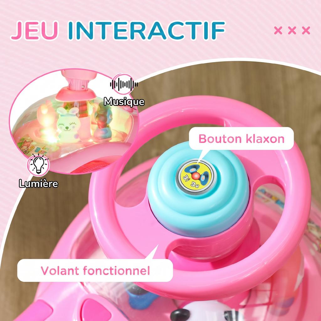 Kids' Ride-On Car, Pink Pedal-Free Push Vehicle