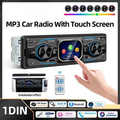 2026 Rádio Automotivo Portátil 1 Din MP3 Player Tela Sensível ao Toque Rádio Automático no Painel Bluetooth USB/SD/AUX-IN Luzes Coloridas DSP com Assistente de Voz Exibição de Hora