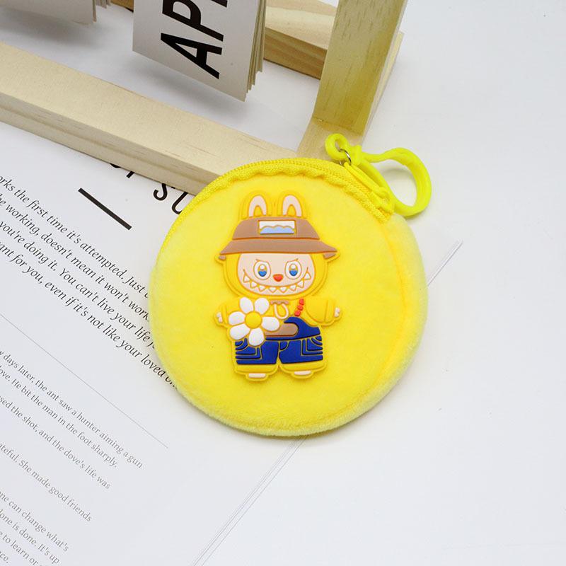 Cute Cartoon Labubu Round Plush Wallet Coin Key Lipstick Portable Earphone Bag Student Zero Money Bag KTY