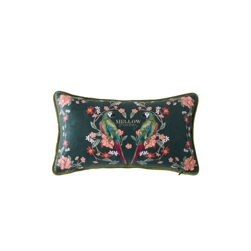 Parrot Print Cushion Case, Flora Bird Pillows, Luxury Velvet, Decorative Pillow Cover for Sofa Chair, Modern Living Room, Home D