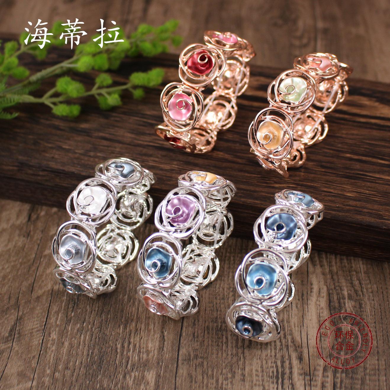 

Enamel Hollow Rose Elastic Bracelet Premium Ladies Valentine s Day Rose Alloy Bracelet