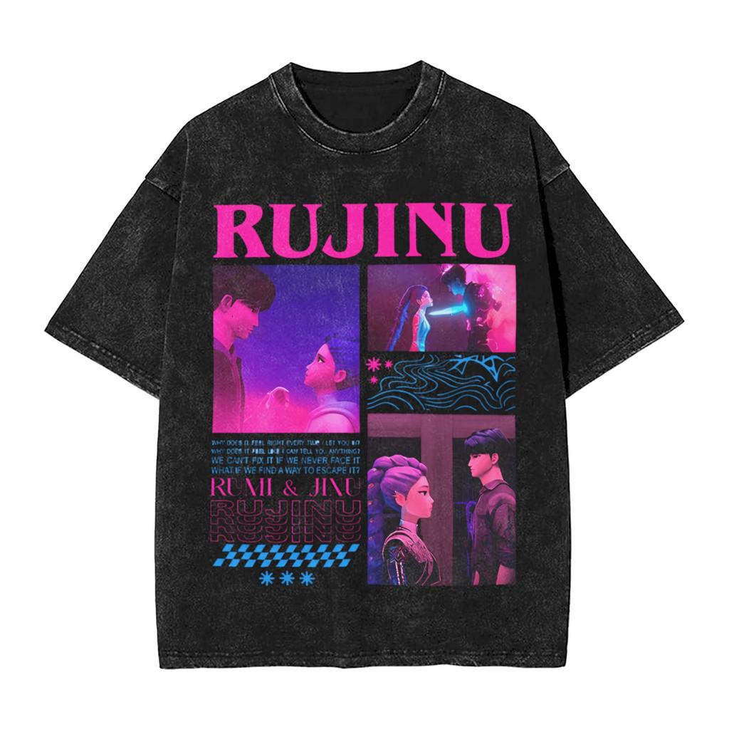 K-Pop Demon Hunters Washed T-Shirt Man Derpy Tiger Casual T-Shirts Summer Breathable Trendy Tee Shirt Design Clothes