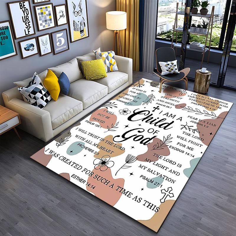 Christian Faith-Inspired Carpet Suitable As a Non-slip Mat for the Living Room or Bedroom Sofa