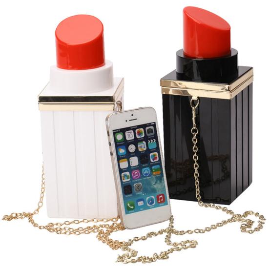 

Creative Lip Stick Shape Metal Chain Women Shoulder Bag Party Crossbody Pouch