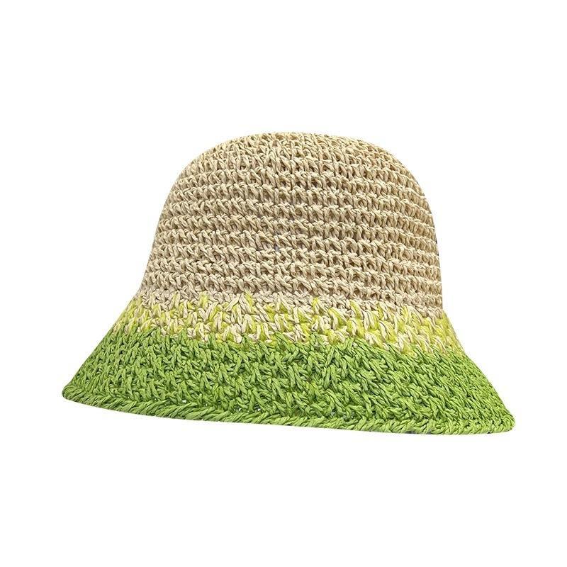 Purple Straw Hat for Women's Summer Outings Sun Protection and Shade Beach Fisherman Hat Color Blocked Grass Woven Basin Hat