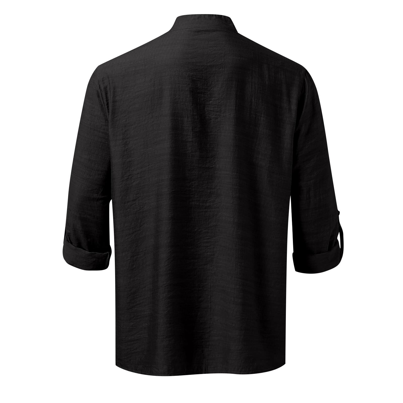 Осенне-зимняя мужская хлопково-льняная рубашка в стиле ретро с длинными рукавами — фото 4