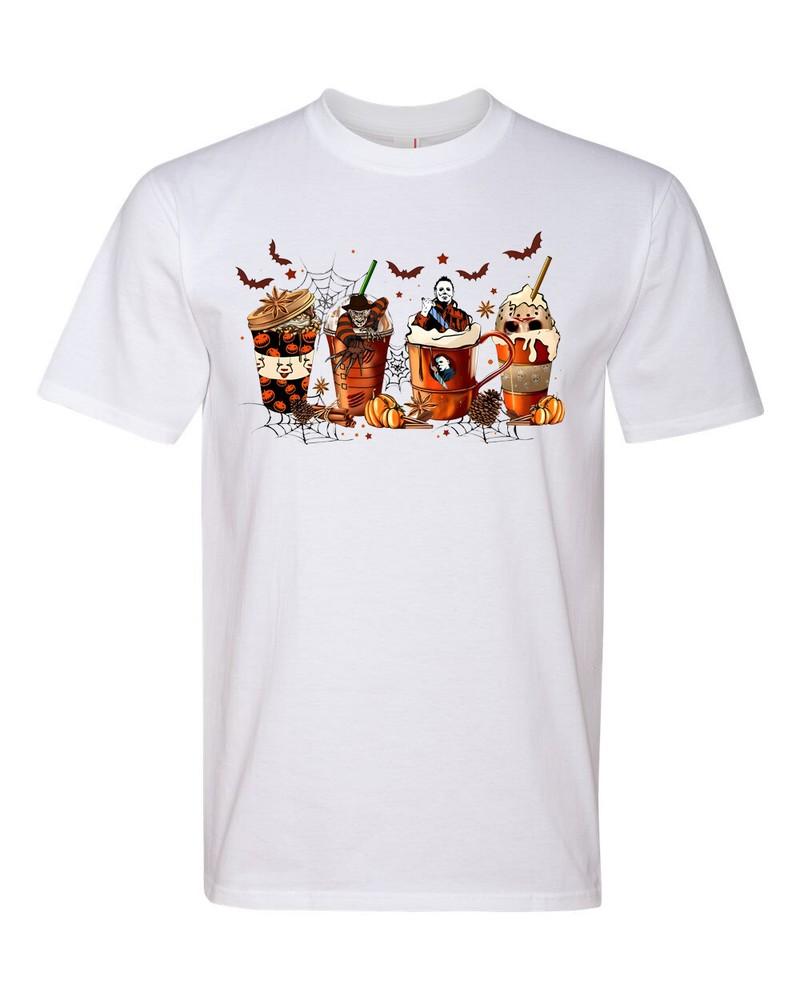 

Halloween Skeleton Coffee Cups Serial Killers Style Fashion Graphic Shirt XL