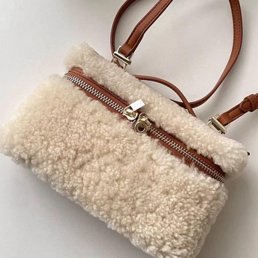 Bag Ladies Premium Retro Wool Lamb Handheld Box Bag Niche Design Shoulder Crossbody Bag