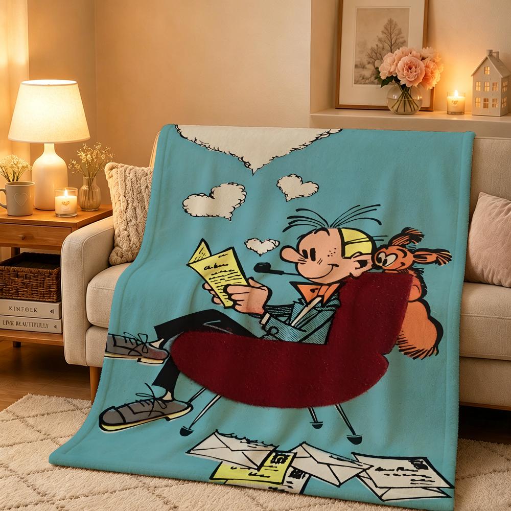 Cartoon S-Spirou et Fantasio Throw Warm And Soft Suitable For Bedroom Living Room Sofa Bed Office Travel Camping 75X95CM