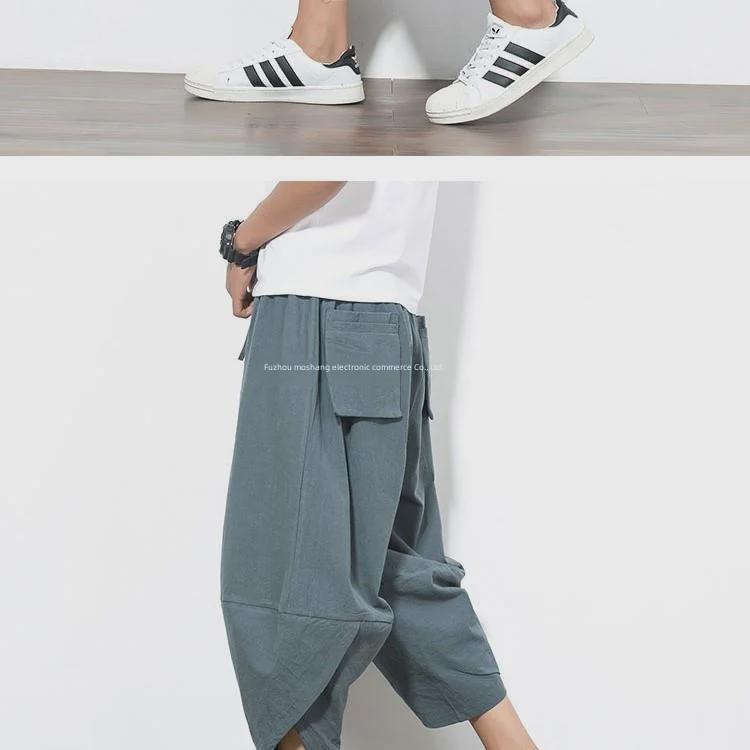 Leinen-Shorts im chinesischen Stil für Herren – lockere Passform, große Größe, Hip-Hop-Trend