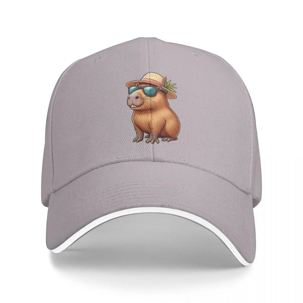 Capybara Wearing Straw Hat and Sunglasses Summer Baseball Cap Casual Adjustable Unisex Hat