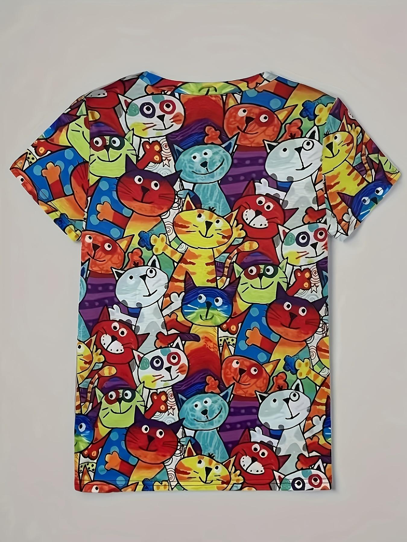 

Colorful Cat Print T-Shirt for Women. Summer Vitality. Versatile Daily Casual Top. Playful Cartoon Vibe. Perfect for Daily Leisure. Dates ; Shopping. 3XL дубильна кора