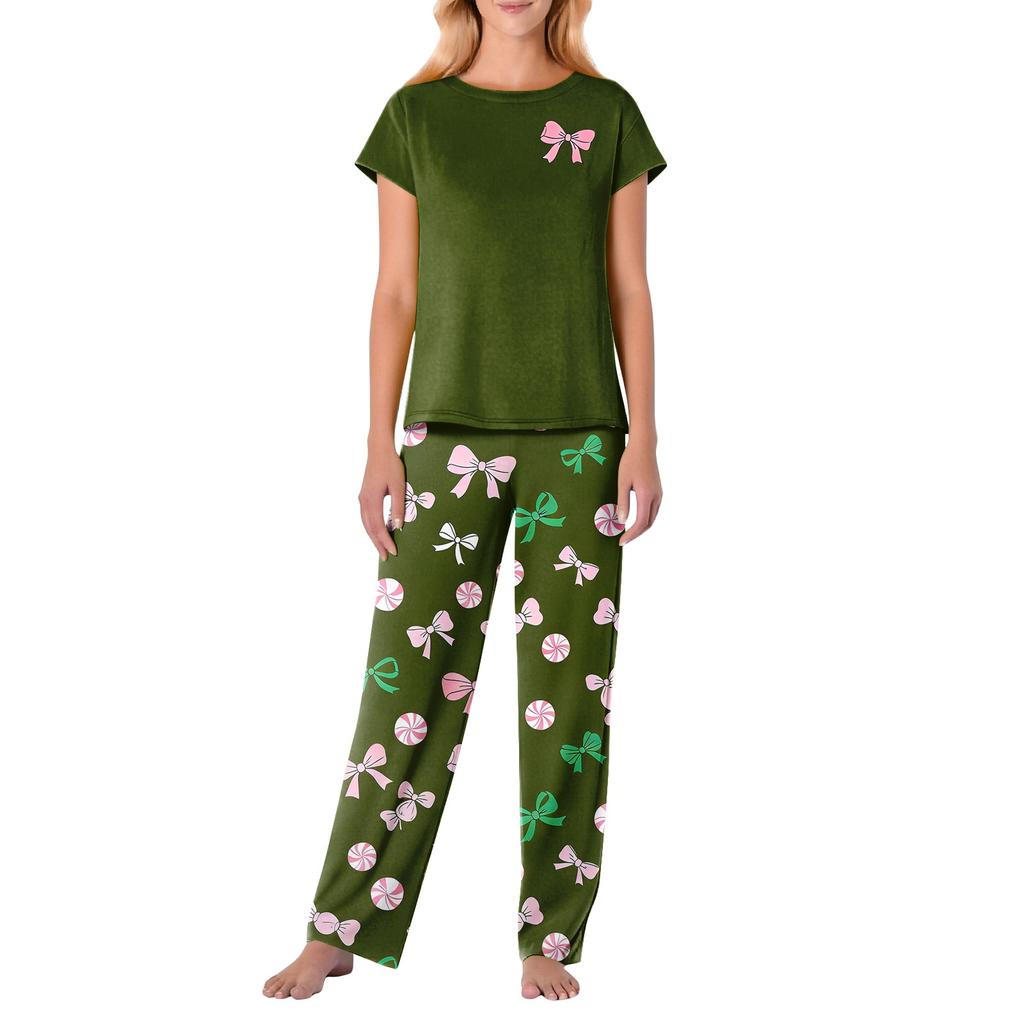 Women's Valentine's Day Butterfly Print Short,Sleeve Pajama Set