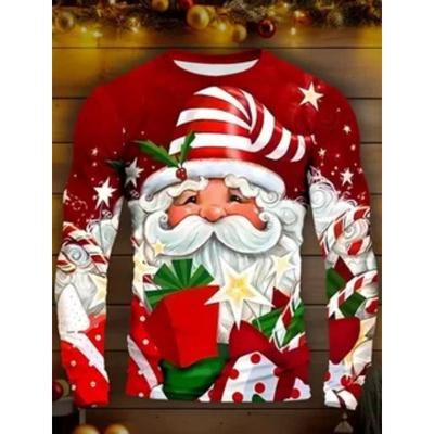 Herren Langarm T-Shirt Weihnachtsmann Druck Bequem Modisch Personalisiert Geeignet Herbst Winter Langarm T-Shirt