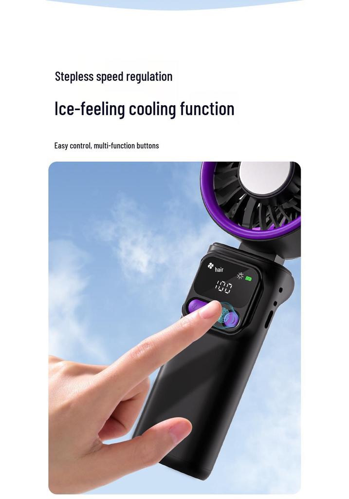 2026 Compact USB Rechargeable Handheld Fan with Silent Operation, Long Battery Life, Foldable Design, Ice Pack, and Digital Display