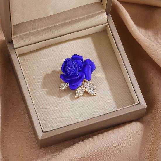 Brooch Pin 3D Rose Flower Shape Sparkling Rhinestones Inlaid Decorative Brooch Sweaters Collars Hats Bags Coats Scarves Accessory
