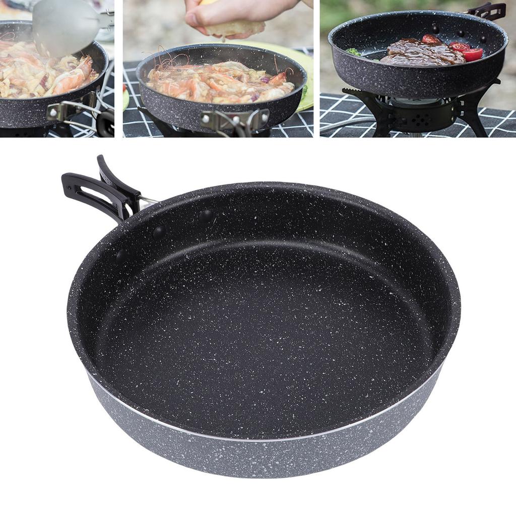 Camping Frying Pan 22cm Non Stick Coating Foldable Handle Outdoor Skillet Cooking Pan for Gas Stove Induction Cooker