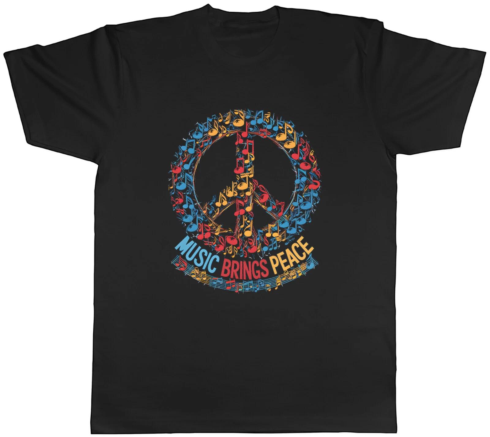 Music Brings Peace Mens T-Shirt Peace Symbol of Musical Notes Tee Gift XL