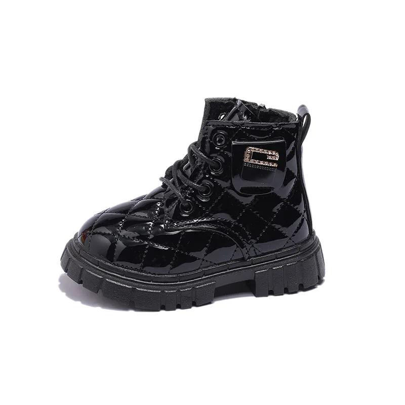 Kids Fashion Boots Glossy Non-slip Boys Girls Ankle Boots Thick Soft Sole 2024 Winter New Children Short Boots with Size Zipper