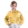 Unisex Kids Metallic Shiny Jacket Turn Down Collar Long Sleeves Flap Pockets Dance Coat