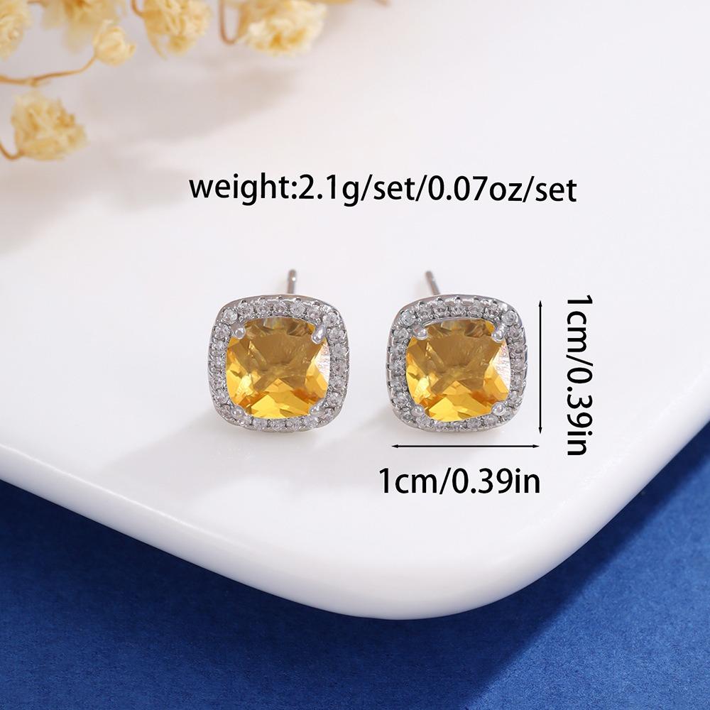 New Korean Classic Multiple Color Options Shining Dopamine-colored Zircon Square Stainless Steel Stud Earrings for Women Jewelry