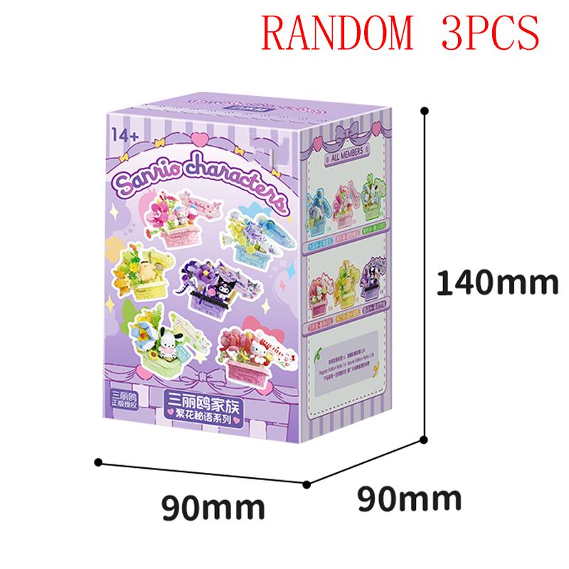 Sanrio Flower Basket Potted Building Blocks Hello Kitty Kuromi Bonsai Model Bricks Desktop Ornaments Surprise Blind Box Gifts